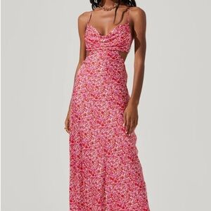 ASTR the Label COLETTE FLORAL SATIN CUTOUT MIDI DRESS